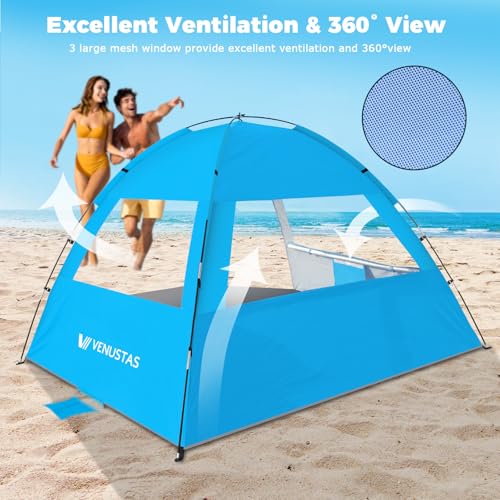 Venustas Beach Tent Sun Shelter for 3/4/6/8 Person, UPF 50+ UV Protection Beach Canopy, Lightweight and Easy Setup Cabana, Portable Shade Tent - color: Sky Blue, size: 6 Person