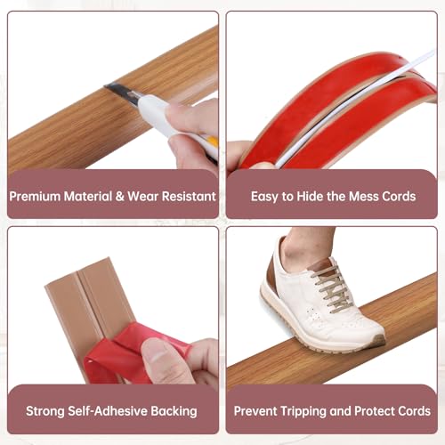 Floor Cord Cover Self Adhesive Cord Hider Floor Extension Cord Covers for Floor Power Cord Protector Cable Management Prevent Cable Trips Cable Cavity 0.32" W x 0.32" H (Light Brown Wood, 20Ft) - color: Light Brown Wood, size: 0.79" x 20'