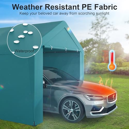 Carport, 10‘ x 20’ Heavy Duty Portable Garage All-Season Car Canopy w/Removable Sidewall & Doors, Carport Canopy Party Tent w/Water-Resistant Tarp for Backyard (Green, 10‘ x 20’) - color: Green, size: 10' x 20' /with side