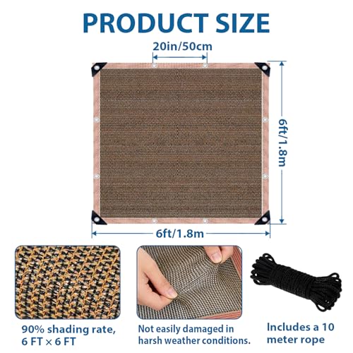 90% Sun Shade Cloth, 6 x 6 FT Pergola Shade Cover Canopy with Grommets, Sun Screen Fabric Tarp for Patio, Outdoor, Garden, Backyard, Mocha - color: Mocha, size: 6 x 6 FT