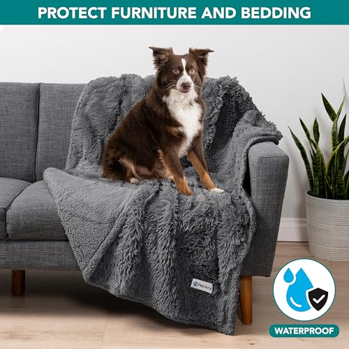 PetAmi Waterproof Dog Blanket for Couch, Bed & Furniture,Reversible Sherpa & Faux Fur Pet Blanket, Leakproof Blanket for Puppy Cat, Washable Soft Calming Pet Couch Protector (29x40, Gray) - color: Grey, size: Medium (29x40)