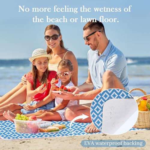Neti Neti Wicker Picnic Basket for 4 with Insulated Cooler & Waterproof Blanket – Large Willow Picnic Hamper for Outdoor, Camping, Beach, Romantic Dates, Valentine’s Day - color: Blue Rhombus
