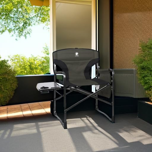 EVER ADVANCED Aluminum Lightweight Folding Director Chair, 350lbs Heavy Duty Camping Chair with Side Table & Storage, 19" Joint-Friendly Height Easy to Stand, Portable Makeup Artist & Vendor Chair - color: Dark Green, style: 1 Pack