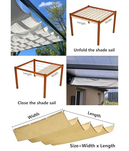 Sun Shade Sail Retractable Wave Waterproof 3' x 5' Shade Cloth Waterproof Outdoor Garden Patio Pergola Sunscreen Awning Canopy 95% UV Block with Rope for Yard Deck Lawn Carport Sand