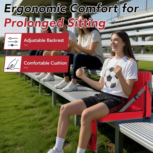Stadium Seats with Back Support 2PACKS Adjustable Bleacher Chairs with Back and Cushion Bleacher Seat with Cup Holder, Carry Handle & Shoulder Strap for Outdoor Sports Events, Picnics, Beaches - color: 2pc Red, size: Large