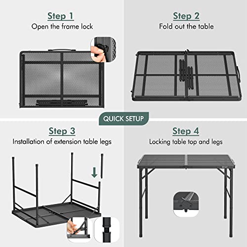 VILLEY Grill Table, 3ft Folding Camping Table with Aluminum Adjustable Legs, Portable Lightweight Camp Table for Beach Picnics and Outdoor Cooking - color: Black