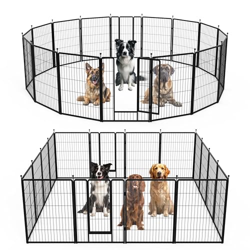 Simple Deluxe Dog Playpen, 40" Height 16 Panels Fence with Anti-Rust Coating, Metal Heavy Portable Foldable Dog Pen for Medium/Large Dogs RV Camping, Black - color: Black, size: 16 Panels 40 inch, style: Metal