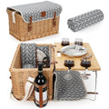 WILLOW WEAVE Luxury Picnic Basket, Wicker Picnic Basket Set for 4, Picnic Basket with Blanket & Portable Table for Camping and Outdoor Party - Gray - size: L for 4P-BlueLeaf