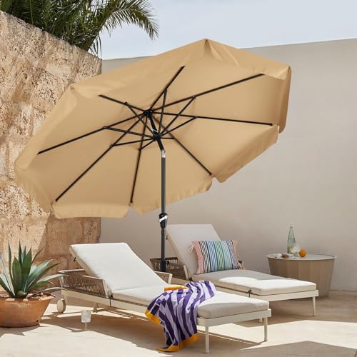 MASTERCANOPY Valance Patio Umbrella for Outdoor Table Market -8 Ribs (10ft, Khaki) - color: Khaki, size: 10FT