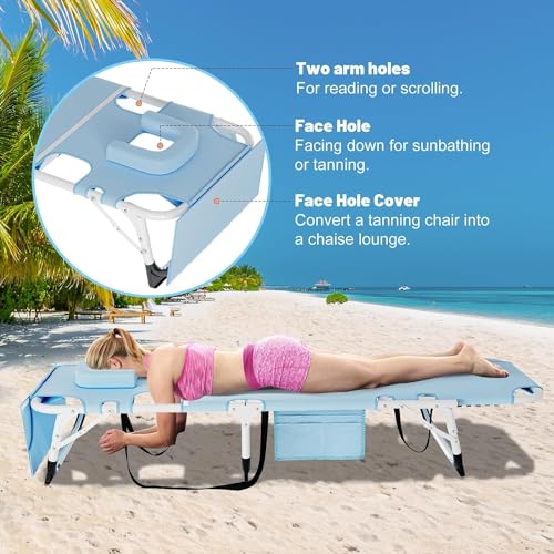 Slsy Sleeping Cots for Adults, 5-Position Folding Chaise Lounge Chairs Outdoor, Portable Folding Bed Cot Lounge Chair for Beach Lawn Camping Pool Sun Tanning - color: Azul
