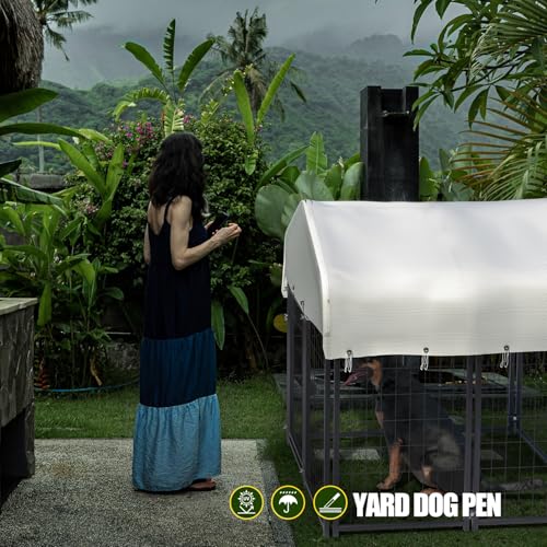 8 Panels Large Dog Kennel Outside Outdoor Dog Kennel Large with Roof Heavy Duty Outdoor Indoor Dog Playpen Enclosure Pet Pen House Fence Yard Kennel for Small Medium