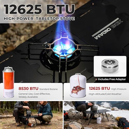 Alocs Camping Gas Stove, IGT Camp Table with Outdoor Stove, Folding Picnic Table with Portable Solo Stove, Carrying Bag, for Beach, Grilling, Hiking, Fishing, Tailgating, Backyard