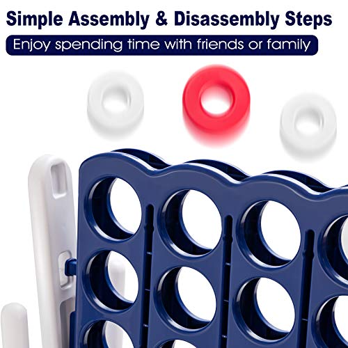 Costzon Giant 4-in-A-Row, Jumbo 4-to-Score Giant Game Set for Kids & Adults, Indoor Outdoor Yard Connect Game, 3.5FT Tall with 42 Jumbo Rings & Quick-Release Slider, Perfect for Family & Party Games - color: Navy Blue/White