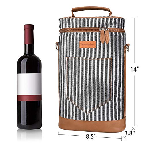 Tirrinia 2 Bottle Wine Gift Tote Carrier - Leakproof & Insulated Padded Versatile Wine Cooler Bag for Travel, BYOB Restaurant, Wine Tasting, Party, Dinner,Gift for Wine Lovers, Black Stripe - color: Black Stripe, size: 2 Bottle-without front pocket