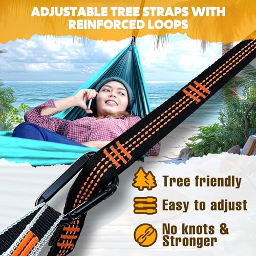 NATUREFUN Ultra-Light Travel Camping Hammock | 300kg Load Capacity,Breathable,Quick-Drying | 2 x Premium Carabiners,2 x Nylon Slings Included | Outdoor Indoor Garden - color: Dark Blue/Blue, size: 275x140cm