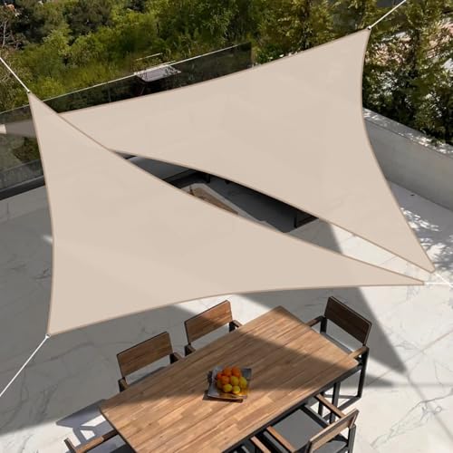 TANG 5'x6'x8' Waterproof Sun Shade Sail Triangle Outdoor Canopy UV Block Shade Cloth with Curved Edge for Patio Backyard Pool Pergola Cover, Beige - color: Beige, size: 5'x6'x8'