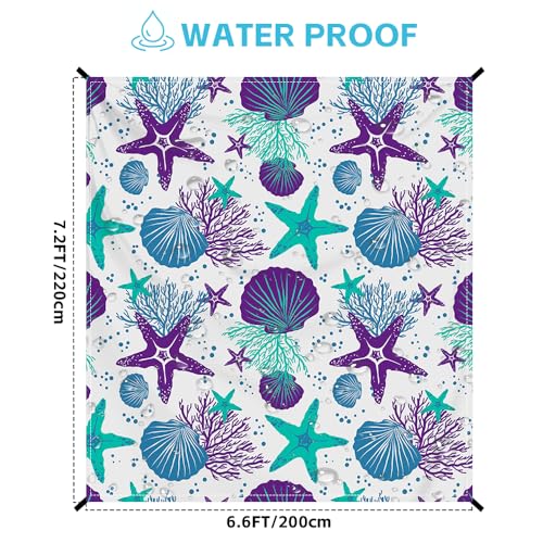 Beach Blanket Waterproof Sandproof Oversized, Extra Large Beach Mat 79" X 87"/110"x118" for 1-8 Adults Sand Free, Quick Drying Durable Outdoor Picnic Mat for Beach Travel Camping Hiking - color: Starfish, size: 6.6x7.2 FT (1～4 Person)