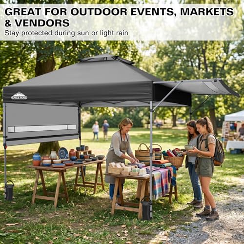EAGLE PEAK 17x10 Pop up Gazebo Canopy Tent Outdoor Instant Canopy Shelter with Adjustable Dual Half Awnings (Gray) - color: Gray