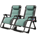 NAIZEA Padded Zero Gravity Chair, Cooling Fabric Folding Outdoor Lounge Chairs, Adjustable Reclining Camping Chairs with Cup Holder, Ergonomic Patio Lawn Chair for Balcony Beach Deck Yard - color: Ice Silk Green, style: Zero Gravity Chair 2 Pack
