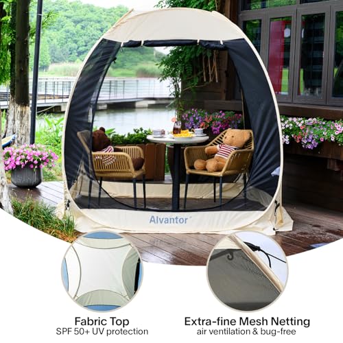 Alvantor® Screen House Gazebo, Pop Up Igloo Screened Canopy Tent with Mosquito Netting Sides,Instant UV Resistant Sun Shelter for Garden,Patio,Backyard,Beige 6 x6 FT - color: Beige, size: 6'x6'