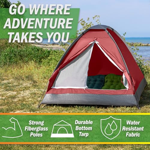 2 Person Camping Tent with Rain Fly and Carrying Bag – Lightweight Outdoor Pop Up Tents for Camping Essentials, Music Festivals, Backpacking, Hiking, or Beach Shelter by Wakeman Outdoors - color: Red