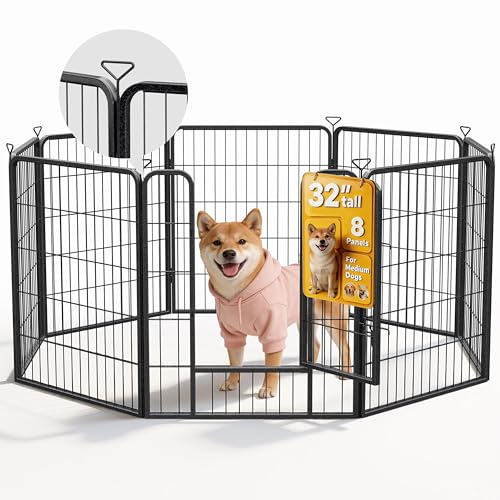 Heavy-Duty Iron Dog Playpen Outdoor Indoor,32 inch 8 Panels Dog Fences for RV Camping/Yard/Garden,Portable Dog Play Pen for Dogs,Puppies,Small Animals,Black Silver - color: Dark Sliver, size: 32''H
