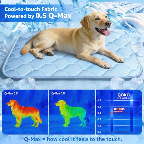 Cooling Mat for Dogs Extra Large 43" x 31", Cooling Pet Bed Outdoor & Indoor Use w Ice Silk Fabric & Waterproof Cover, Summer Cool Pad for Dogs, Non-Slip Washable Pet Blanket for Crate Kennel Travel - color: Blue Wave Stitching, size: X-large