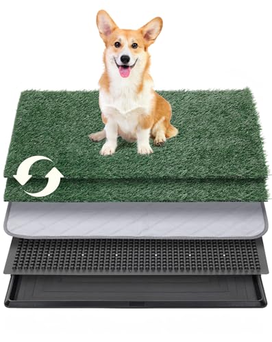 Petcozife Dog Grass Pad with Tray, 25"x20" Grass Pad for Dogs Potty with 2pcs Artificial Grass, Indoor Dog Litter Box for Balcony Apartment, Realistic, Washable, Less Odor - size: Medium
