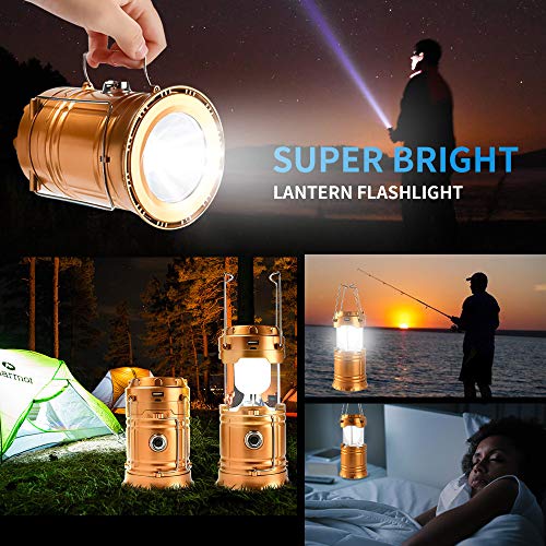 Censinda LED Camping Lantern, Solar and Rechargeable Lantern Flashlight Collapsible and Portable Light for Daily/Camp/Hiking/Night Fishing/Emergency/Hurricanes/Storm(1 Pack) - style: Gold