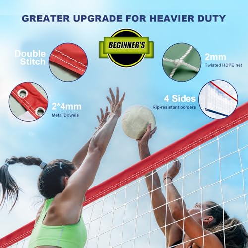 Upgraded Professional Volleyball Net Outdoor Heavy Duty – Weatherproof, Extended Stainless Steel Cable and Reinforced Full Borders, Ideal for Indoor & Outdoor Play, 32x3FT, Net Only