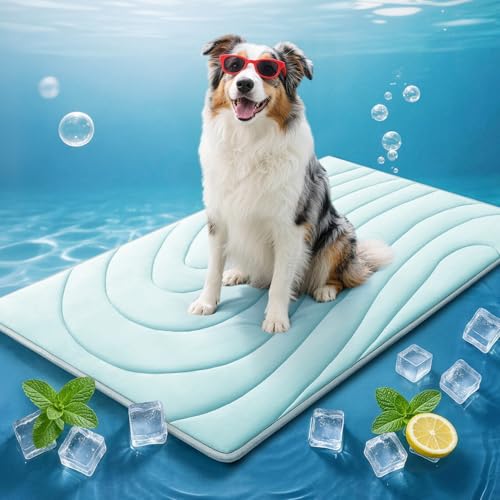 Cooling Mat for Dogs, 48"x28" Self-Cooling Pet Bed - Advanced Arc-Chill Technology 3.0 (QMAX>0.5) for Instant Cool, Non-Slip Washable Floor Mat for Large Dogs, Indoor Outdoor Use - Blue - color: Blue, size: Large(48" x 28")