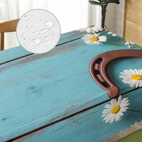 Daisy Dinner Table Cloths Rustic Wooden Horseshoe Daisy Decorative Tablecloth for Rectangle Tables 52"X70", Heavy Duty Table Covers Tablecloths for Kitchen Patio Banquet - color: Daisy