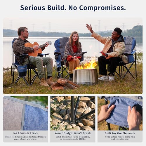EAST OAK Oversized Camping Chair Heavy Duty Camping Chairs for Adults 500LBS Support, 600D Oxford, Cup Holder & Side Pocket Ideal for Camping, Beach, Sports Events, Backyard & Tailgating Gray - color: Grey, style: Camp Chair