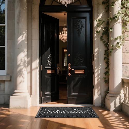 Yimobra Welcome Mat, Heavy Duty Sturdy Door Mats for Home Entrance Outdoor Indoor, Front Doormat for Outside Patio Floor Entry Porch Garage Office, Waterproof, Low Profile, 47 x 24, Black - color: Black, size: 47x24 Inch