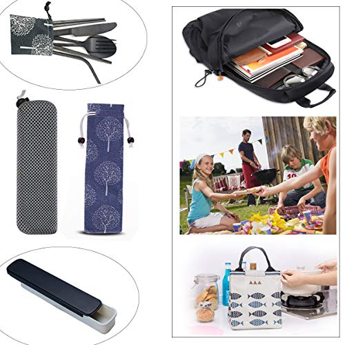 Travel Utensils Set with Case Reusable Stainless Steel Silverware Flatware Set 9 Pcs Portable Cutlery Eating Utensils Set for Lunch Boxes Workplace Camping School, Dishwasher Safe (Black) - color: Black Cutlery Set