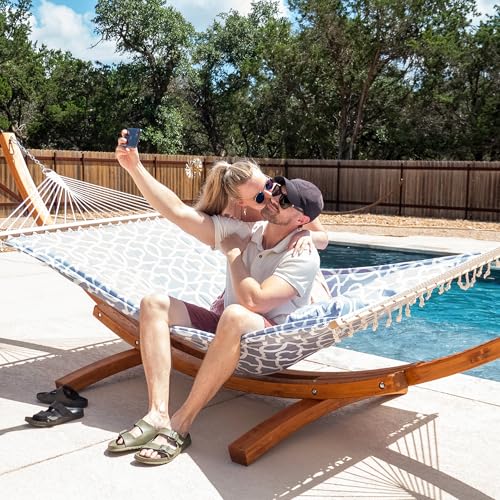 SUNCREAT 2 Person Hammocks for Outside with Stand, Extra Large Double Hammock with Wooden Stand, Gray - color: 05-grey
