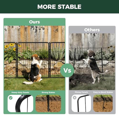 FXW Garden Fence Outdoor for the Yard – 32in(H) x 27.3ft(L) Heavy Duty Metal Animal Barrier for Dog, No Dig Decorative Dog Fence, 12 Panels, Black - color: Black, size: 32"H
