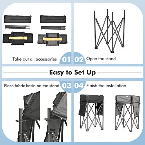 Goplus 2 PCS Folding Camping Tables, Portable Picnic Tables with Large Capacity Storage Sink, Side Pockets, Anti-Skid Feet, Lightweight Tables for Hiking, Fishing, BBQ, Beach (Black+Grey) - color: Black+grey