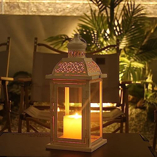 NEEDOMO 14.4" Lanterns Decorations Indoor, Hanging Candle Lantern Outdoor, Vintage Large Lantern Decor with Clear Glass, Metal Candle Holder for Home, Table, Patio, Rustic Farmhouse Wedding, Christmas - size: 14.4"H