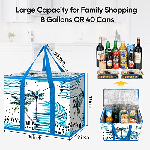 BALEINE 2Pk Insulated Reusable Grocery Bags, Collapsible Cooler Bag for Groceries, Heavy Duty Large Insulated Bag (16''x9''x13'', Island Breeze) - color: Island Breeze