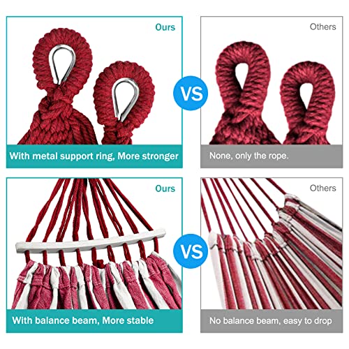 MOSFiATA Hammocks Portable Camping Hammock Upgraded 550lb Thickened Fabric Single Hammocks with Two Anti Roll Balance Beam and Tree Straps for Camping, Patio, Backyard, Outdoor(Red White) - color: Red White