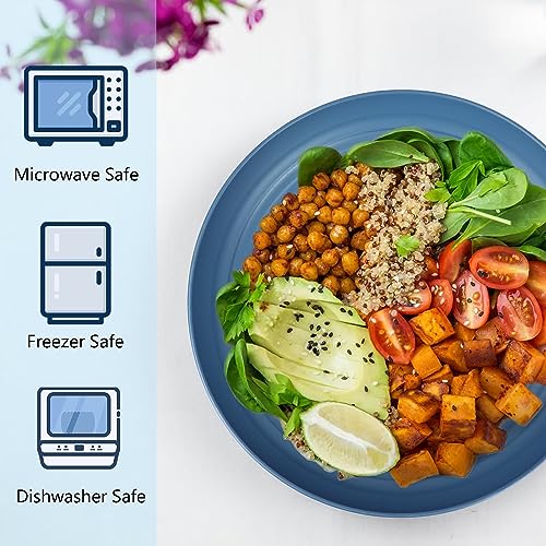 Homienly Deep Dinner Set of 12 - Alternative for Plastic, Microwave and Dishwasher Safe Wheat Straw Plates for Kitchen, Unbreakable Kids (Blue, 9 Inch) - color: 12 PCS Blue, size: 9 IN