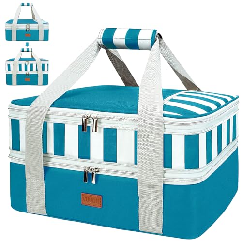 Expandable Casserole Carrier Bag - Double Decker Food Bag, Insulated Casserole Carrier for Hot or Cold Food, Lasagna Holder Tote for Picnics,Beaches,Traveling or Gifts - color: Green