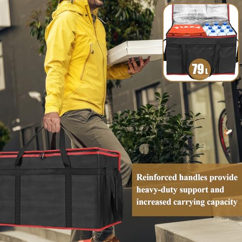 PEASUG Insulated Bags for Food Delivery, XXXL Pizza Delivery Bags, Large Capacity Cooler Bag Keep Food Warm for Grocery Shopping and Catering, Foldable, Heavy-Duty (Red) - color: Red-Black, size: XXX-Large