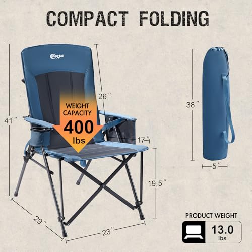 Portal Camping Chair with Lumbar Support for Adults Folding Portable High Back Oversized, 400LBS - color: Blue
