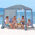 Qipi Beach Cabanas for Sand, Beach Canopy with Sandbags & Side Wall for Family, Easy Set Up Sun Shelter, UPF 50+ UV Protection with Roof Vent - color: 6.5' x 6.5' Sailor Stripes Dual-Fold