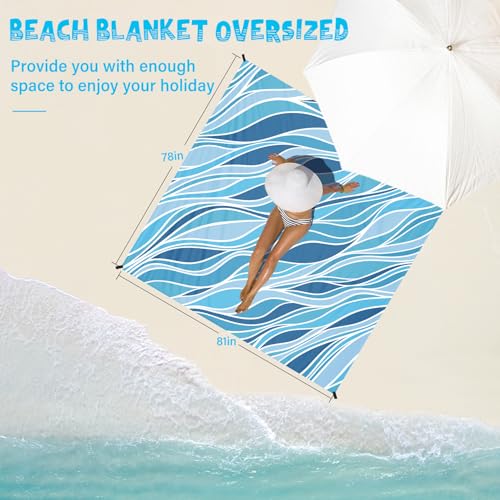 Beach Blanket Waterproof Sandproof 1-7 Adult Oversized 78 '' × 81 '' Lightweight Durable Compact Sand Free Extra Large Beach Mat for Travel Camping Hiking Picnic - color: Wave, size: 78“x81”