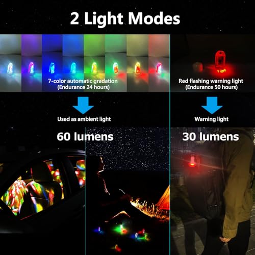 USB Mini LED Lantern, 2 Pack Waterproof EDC Keychain LED Flashlight for Camping, Type-C Rechargeable Battery Small Stick Lamp Puck Dog Collar Torch Light (7-Color Gradient+Red) - color: 7-Color Gradient+Red