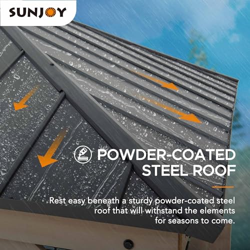 Sunjoy 11 x 11 ft. Hardtop Gazebo Cedar Wood Framed Hot Tub Gazebo with Steel and Polycarbonate Hardtop and bar Shelf, Matte Black by SummerCove - style: Gazebo w/Bar Shelf