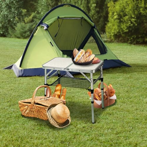 YihuiKo Folding Camping Table with Adjustable Height, 23.6" x 15.8" Portable Lightweight Tables with Aluminum Legs for Outdoor Camp, Picnic, Beach, Backyard, Tailgate Cooking, 3 Heights